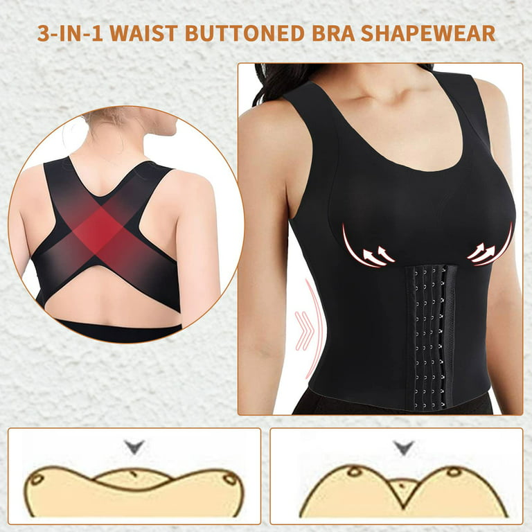 Women Breathable Shapewear Tank Top 4 in 1 Waist Buttoned Bra Shapewear  Corset Body Shaper for Women Tummy Control 
