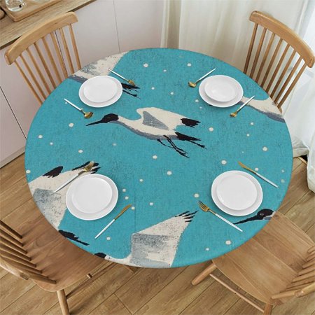 

HYKY Birds Blue Sky Dots Outdoor Fitted Round Tablecloth 100% Polyester Fiber 46 -50