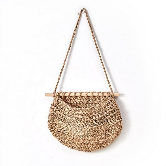 Jute Hanging Wall Basket for Kitchen Storage | Natural Cotton Fruit & Vegetable Holder | Scandinavian Modern Home Decor | Single Basket