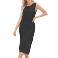 thumbnail image 2 of Vestido de Punto Sin Mangas para Mujer 2025, Cuello Redondo, Abertura Lateral, Ajustado, Midi, Negro, Talla L, 2 of 8