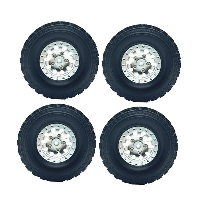 MERIGLARE 4 Pieces Tire Wheel Replacing Metal Wheel Rim Tire for 1/12 1/16 Vehicle DIY argent