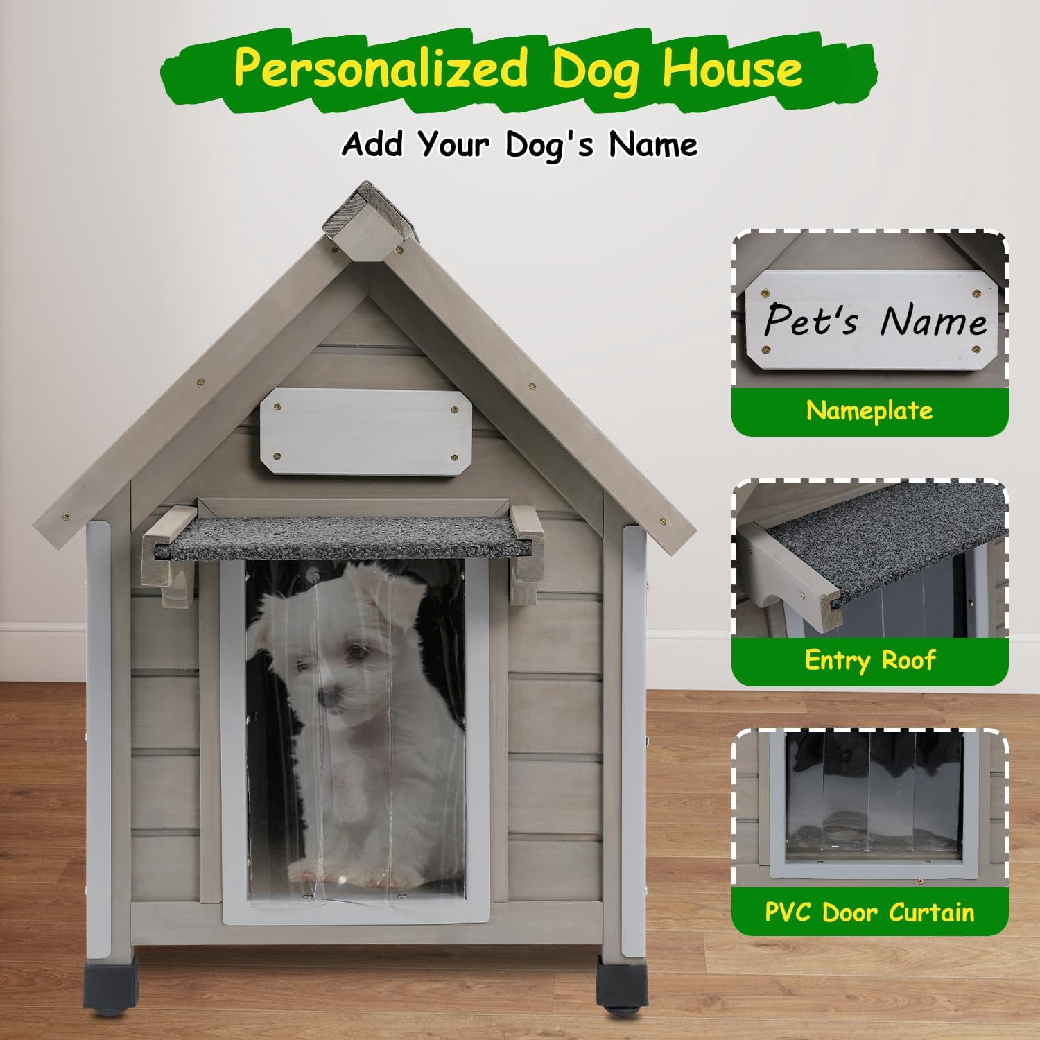 Petsblublu Dog House Outdoor Indoor Waterproof for Small Dog with Raised Feet, 18" D*28.5" W*24" H