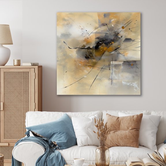 Designart "Yellow And Grey Beyond The Canvas III" Abstract Painting Canvas Art Print