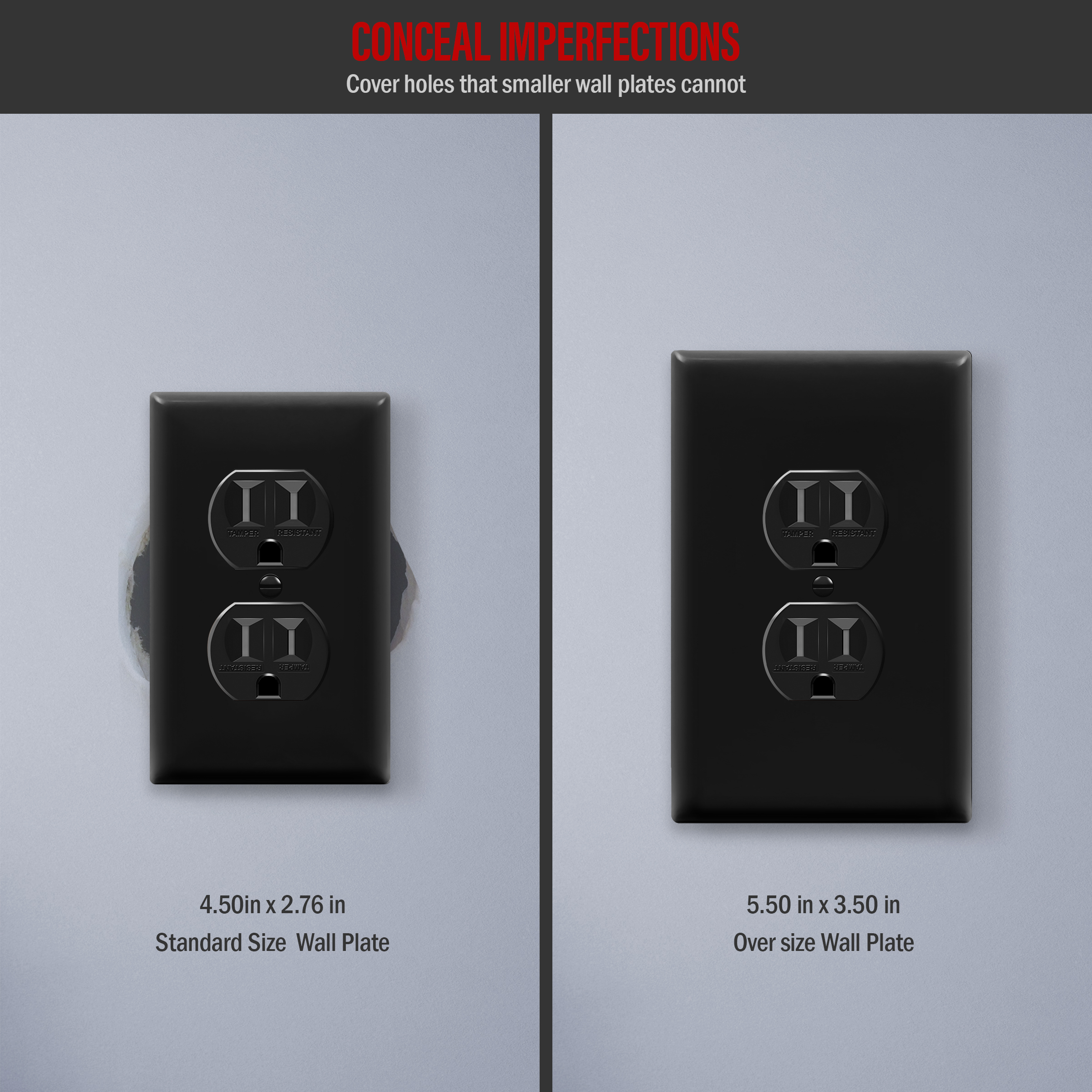 ENERLITES Duplex Receptacle Wall Plate, Jumbo Electrical Outlet Cover, Gloss Finish, Oversized 1-Gang, Polycarbonate Thermoplastic, Black - image 5 of 5