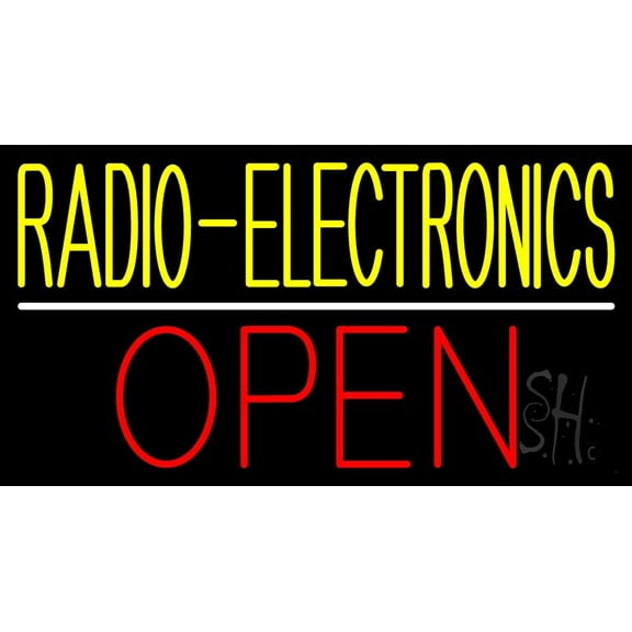Radio Electronics Open Block White Line LED Neon Sign 20 x 37 - inches, Clear Edge Cut Acrylic Backing, with Dimmer - Bright and Premium built indoor LED Neon Sign for Computer & Electronics store.