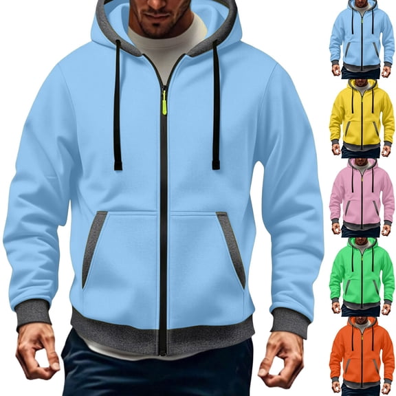 UVEASISHA Athletic Jackets for Men Full Zip Hooded Sweatshirt Jacket Contrast Trim Casual Zip Up Hoodies Comfy Casual Fall Fashion Jackets with Pocket Green L