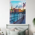thumbnail image 3 of Cityscape Tapestry, Scandinavian Stockholm Old Town Sweden by Lake Gamla Stan View Autumn Day Scenery, Wall Hanging for Bedroom Living Room Dorm Decor, 60W X 80L Inches, Multicolor, by Ambesonne, 3 of 5
