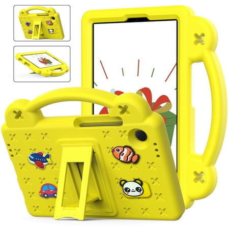 K-Lion Kids Friendly Case for Samsung Galaxy Tab A9, Cartoon EVA Shockproof Full Protection Tablet Case Cover with Handle & Kickstand & DIY Accessories for Samsung Galaxy Tab A9, Yellow