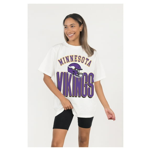 Women's Gameday Couture  White Minnesota Vikings Oversized Classic Fierce Focus T-Shirt