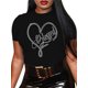 thumbnail image 1 of Camiseta Qyz-Top para mujer con estampado de melanina y strass negra M, 1 of 3