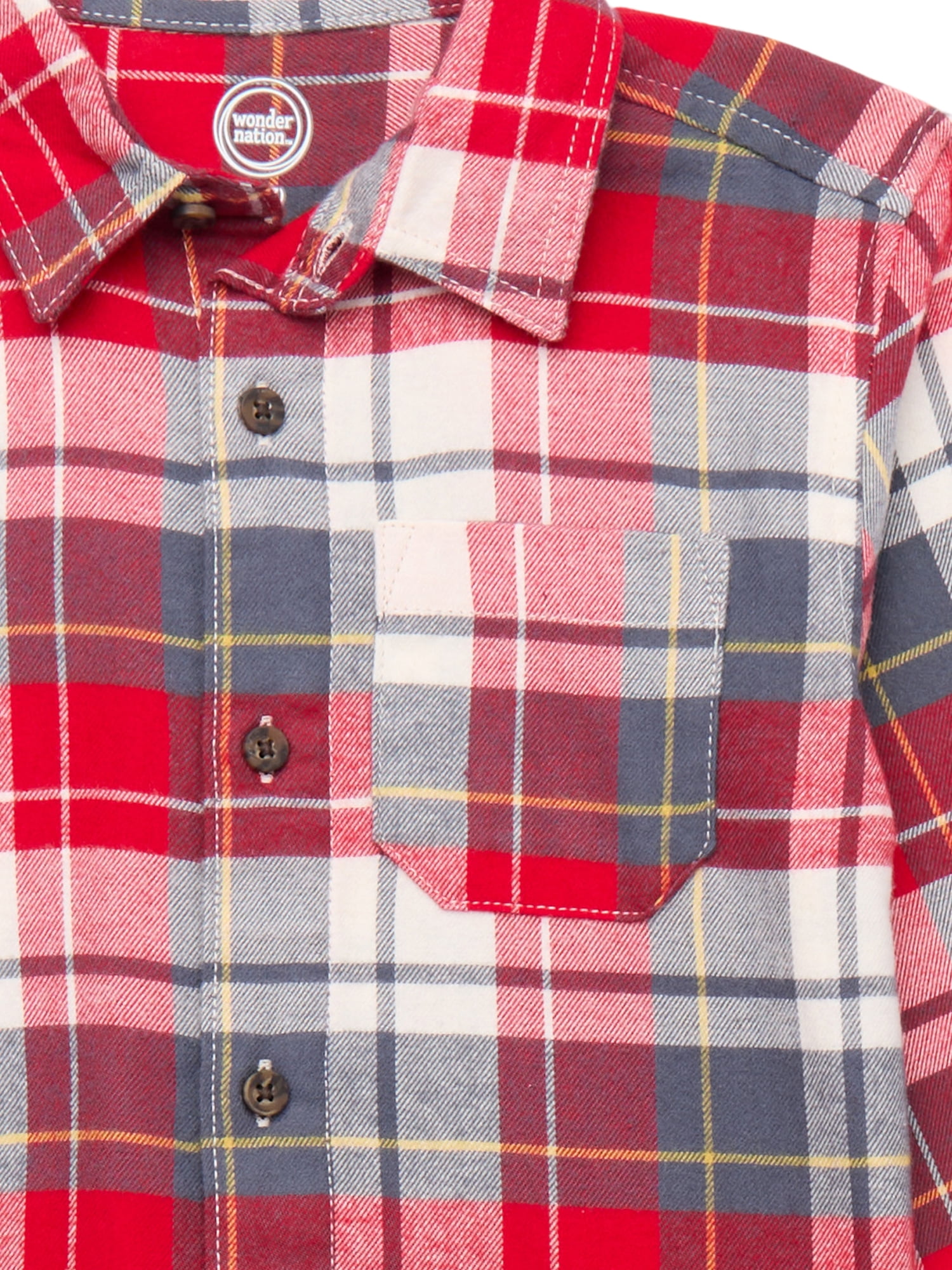 Wonder Nation Boys' Long Sleeve Flannel Shirt, Sizes 4-18 & Husky