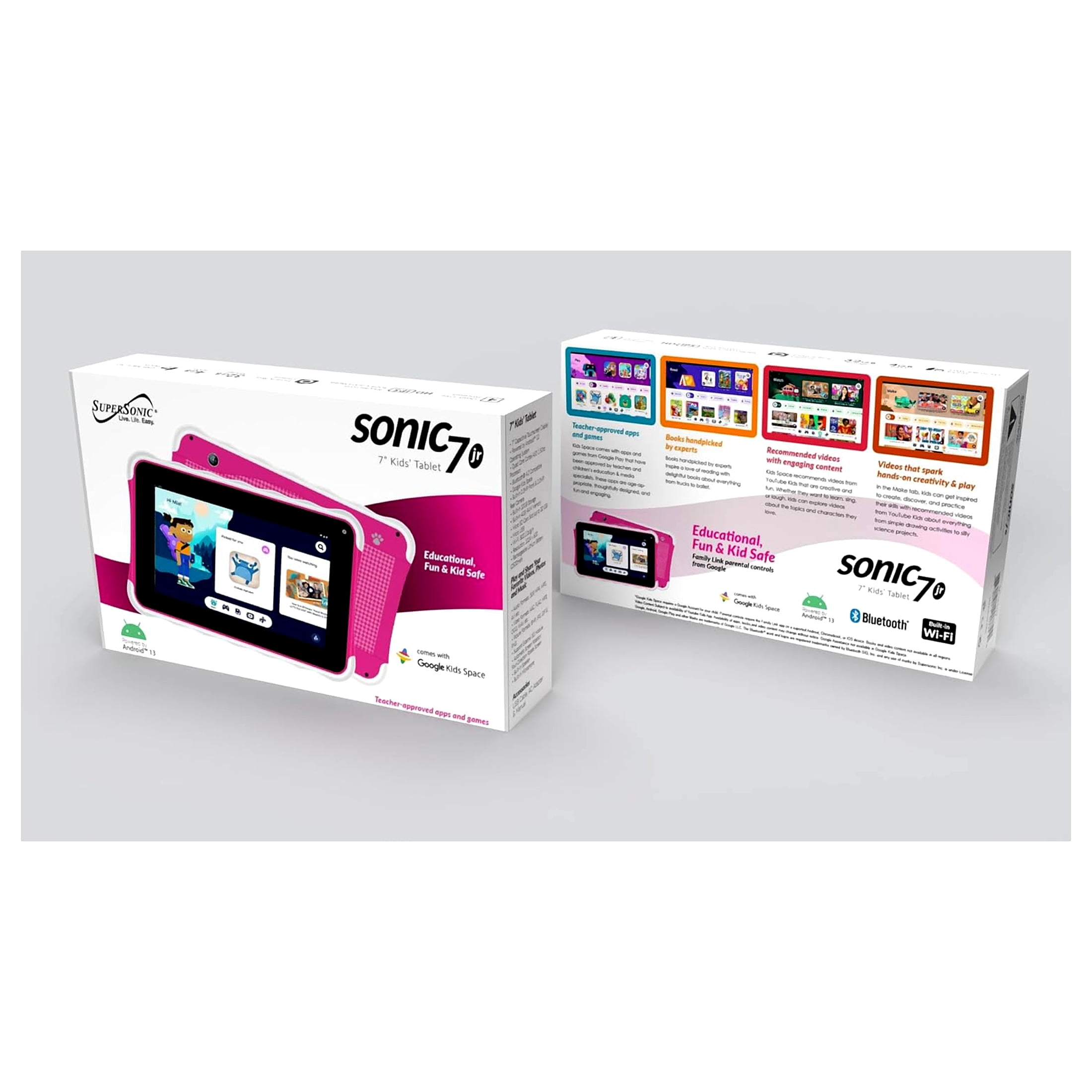 Supersonic 7-In. 1024 x 600 Tablet with Bluetooth, 32 GB, Android 13, Wi-Fi (Pink), SC-779KT PNK