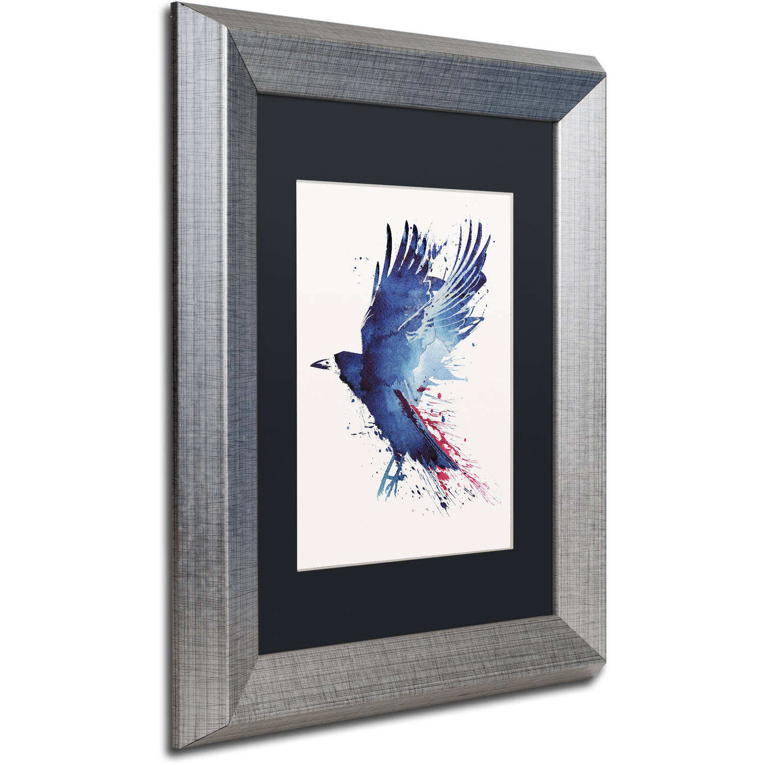 Trademark Fine Art 'Bloody Crow' Canvas Art by Robert Farkas, Black Matte, Silver Frame
