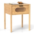 thumbnail image 1 of Gymax Bamboo Nightstand Farmhouse Bedside Table w/ Tempered Glass Decorated Drawer, 1 of 10