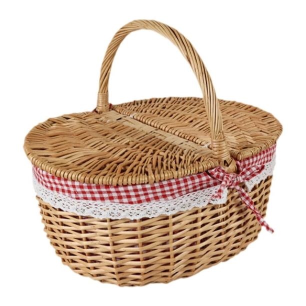 Cesta de picnic de mimbre con tapa y asa Cesta de almacenamiento resistente Cesta de almacenamiento de mimbre Pequeño