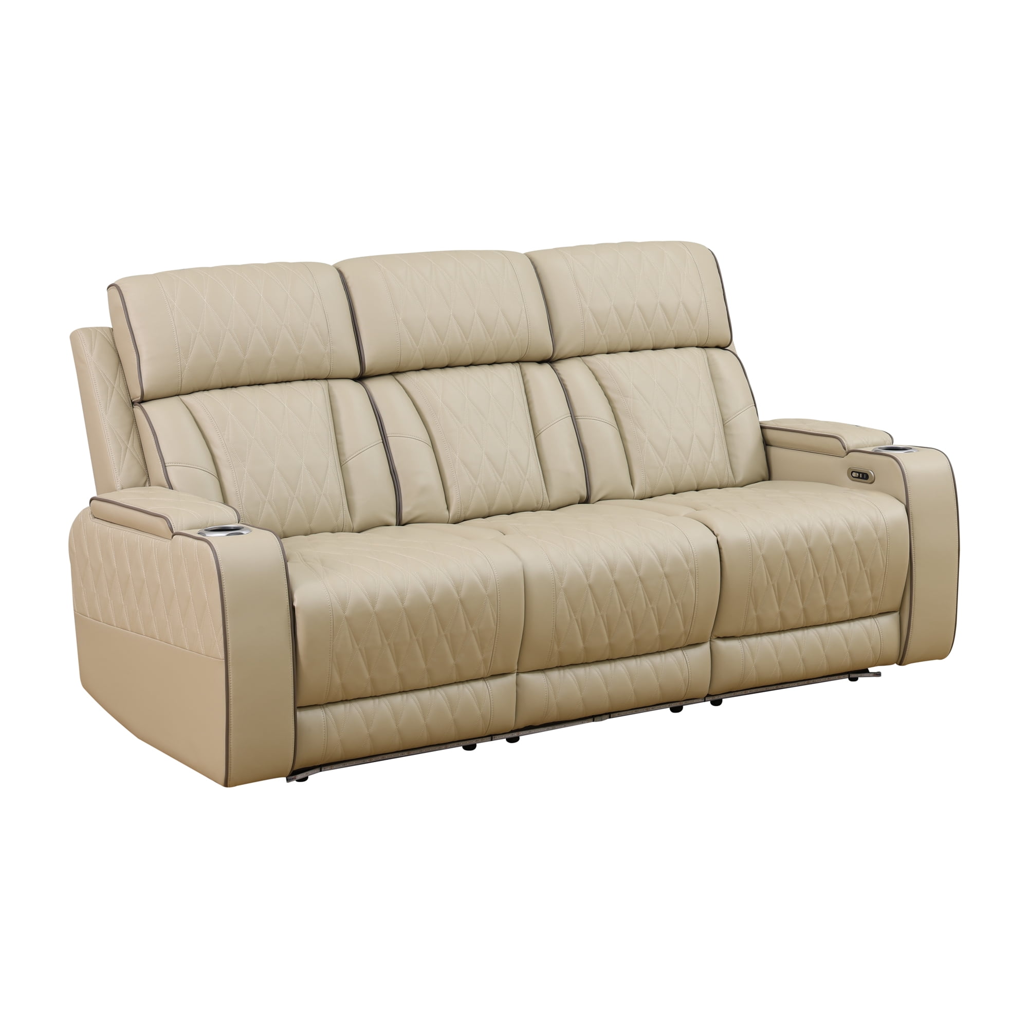 Gewnee Power Reclining Multifunctional Sofa with USB, Air Leather, Storage Console, Living Room,Khaki