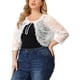 thumbnail image 2 of Cárdigan de encogimiento de hombros de talgrande pamujer, mangas 3/4, chaquetas de bolero de corte frontal con lazo de encaje floral blanco 3X, 2 of 7