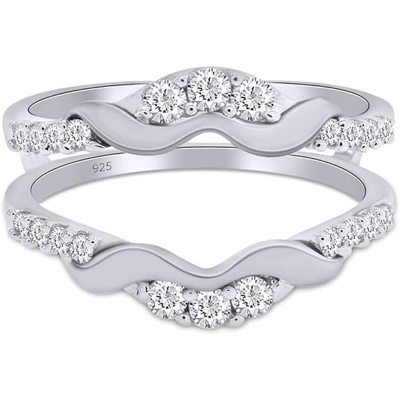 beryl_creation 1.82 Ct Round Cut White Diamond Wedding Wrap Guard Enhancer Ring 14K White Gold Plated 925 Sterling Silver-7
