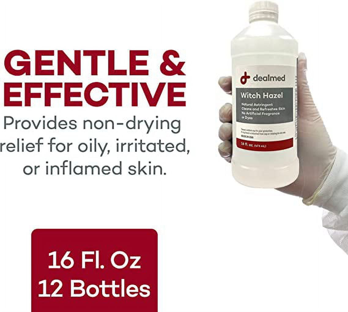 Dealmed Witch Hazel, 16 oz. | Natural Astringent Cleans and refreshes Skin | No Artificial Fragrance or Dyes (12 Pack)
