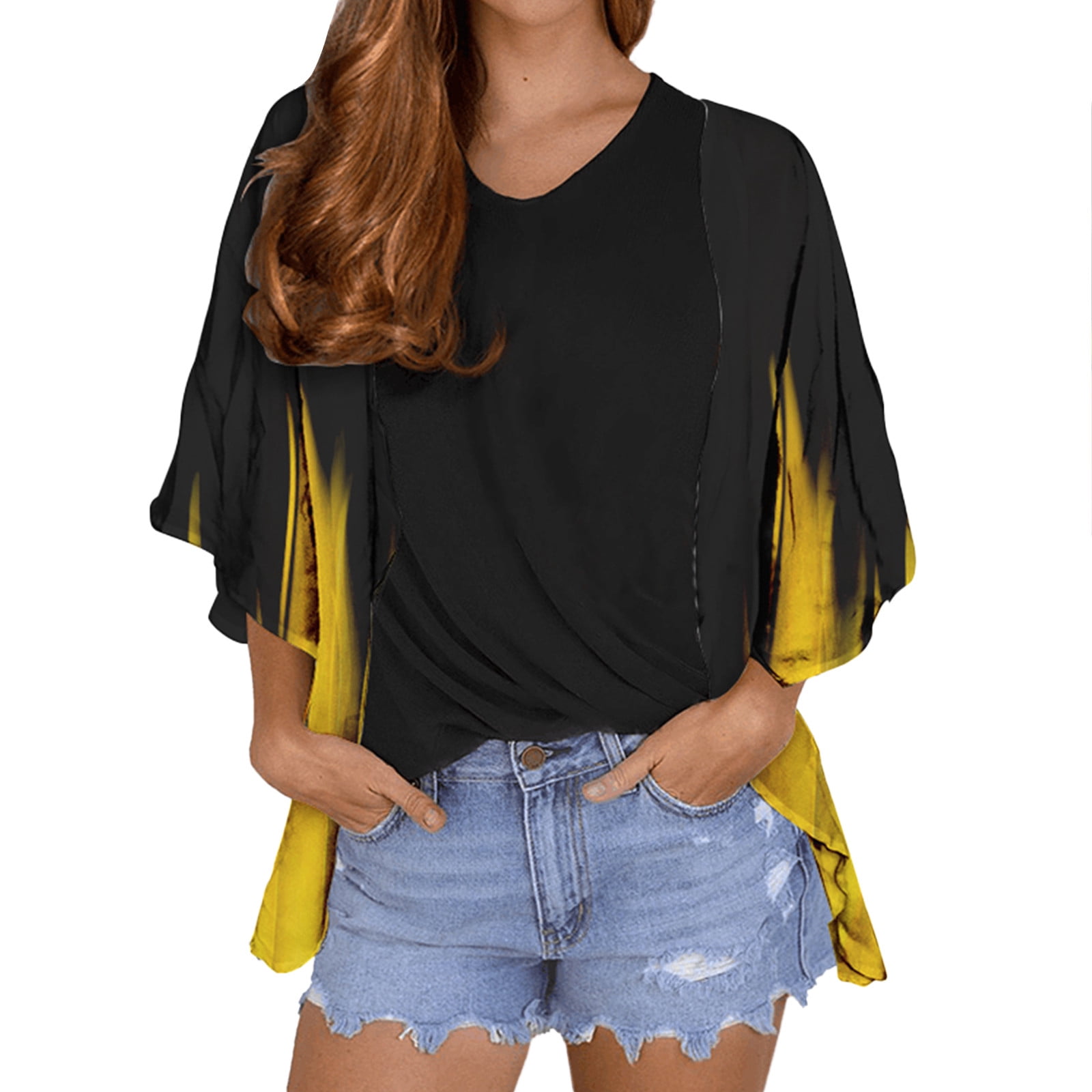 Women Casual Loose Chiffon Flame Print 