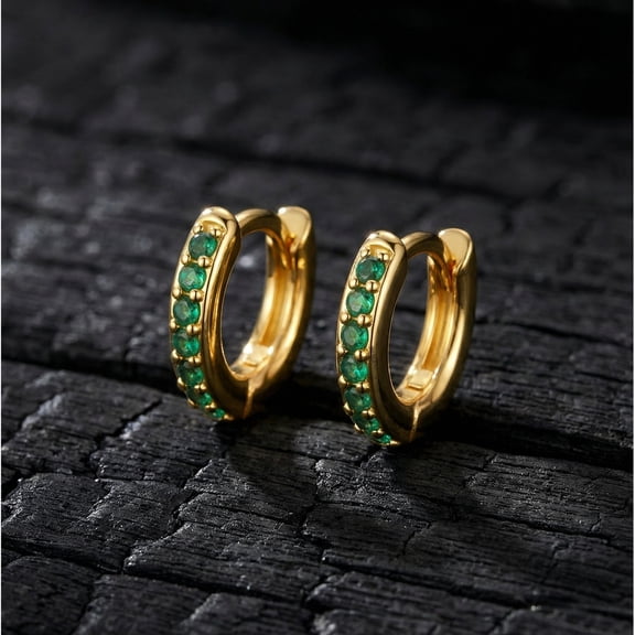 VNOX Gold Brass Green Stone Huggie Hoop Earrings for Women, Dainty 9.4mm Gift Jewelry