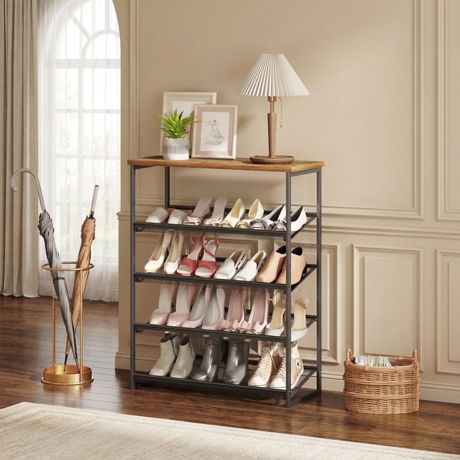 Fenbeli 5-Tier Metal Shoe Rack Free Standing Storage Organizer Holds 15 Pairs for Entryway and Closet, Black