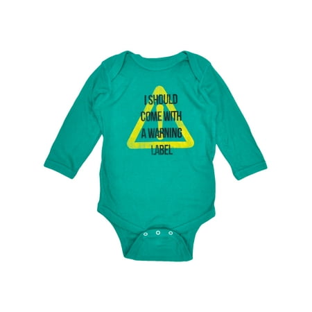 Baby Boys Warning Label One-Piece Bodysuit Short Sleeve Green