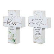 Synovana Wood Wall Cross Set of 2 Distressed Whitewashed Wooden Cross Crucifix Spring Style Christian Catholic for Farmhouse Home Living Room Table Decor