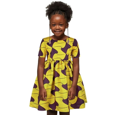 

Cathalem Tight Dress for Kids Girl Dress Kids Round Toddler Girls Traditional 1-6Y African Style Princess Short Youth Shirt Dress Yellow 5-6 Years