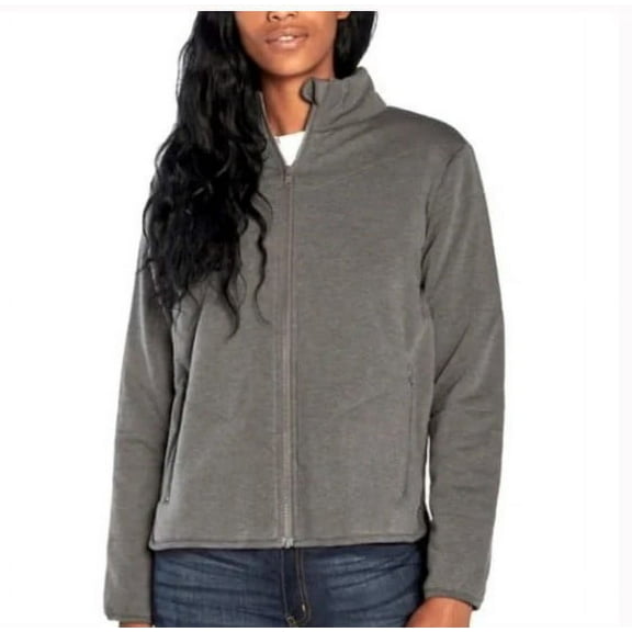 Three Dots Heather Grey Mock Neck Filled Quilted Knit Hem Jacket Large