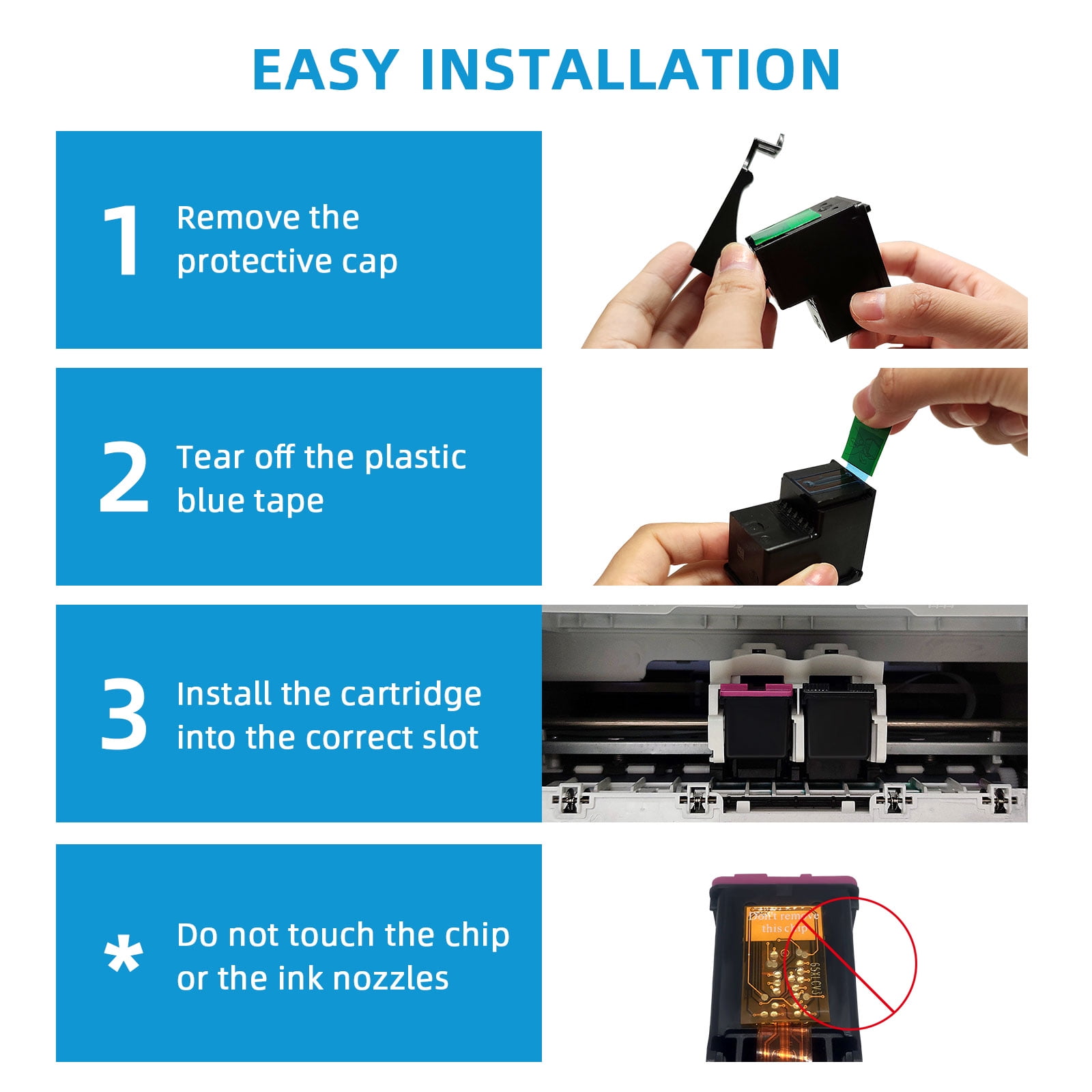 65XL Ink Cartridges Compatible for HP 65 Ink for Deskjet 2655 3755 Envy 5055 5000 Printer ( 2 Pack)