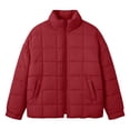 thumbnail image 5 of Mifsaly Quilted Puffer Jacket for Women Stand Collar Zip Up Long Sleeve Oversized Lightweight Winter Coat Fall Cold Weather Casual Warm Outerwear with Pockets Red,S, 5 of 8