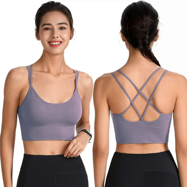 Padded Comfortable Workout Bras, Purple Cross Back Sports Bras with Low  Impact for Women, Strappy Yoga Bra for Indoor Outdoor Running Fitness, L  Size - Walmart.com