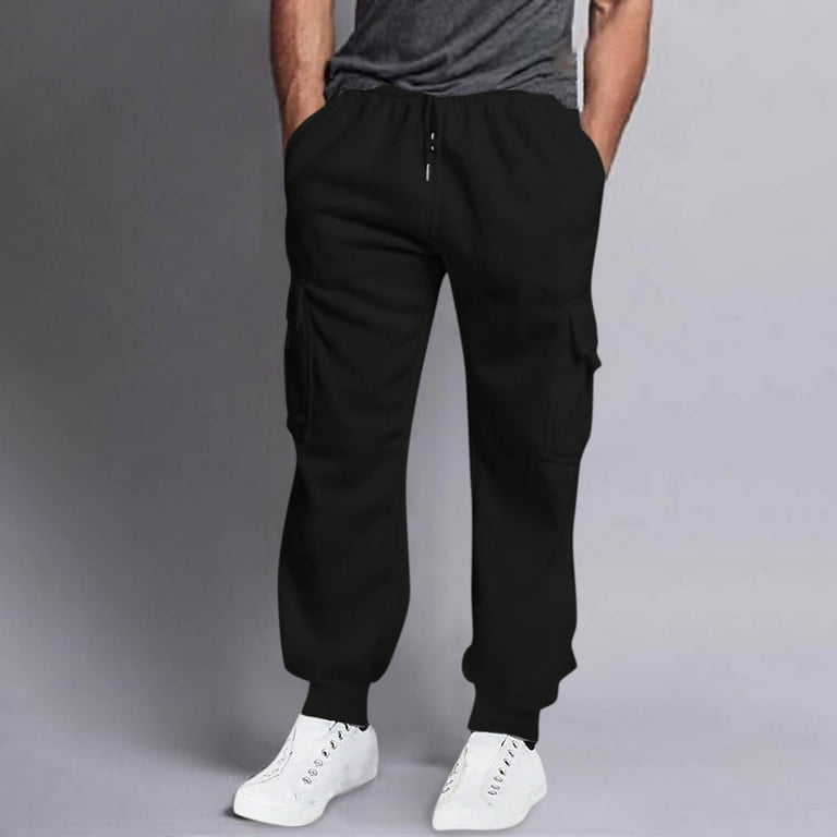 Black Formal Pants for Men Mens Casual Stretch Pants Mens Autumn And Winter High Street Leisure Loose Sports Running Solid Color Lace Up Cargo Pants Sweater Pocket Trousers Sweatpants Walmart