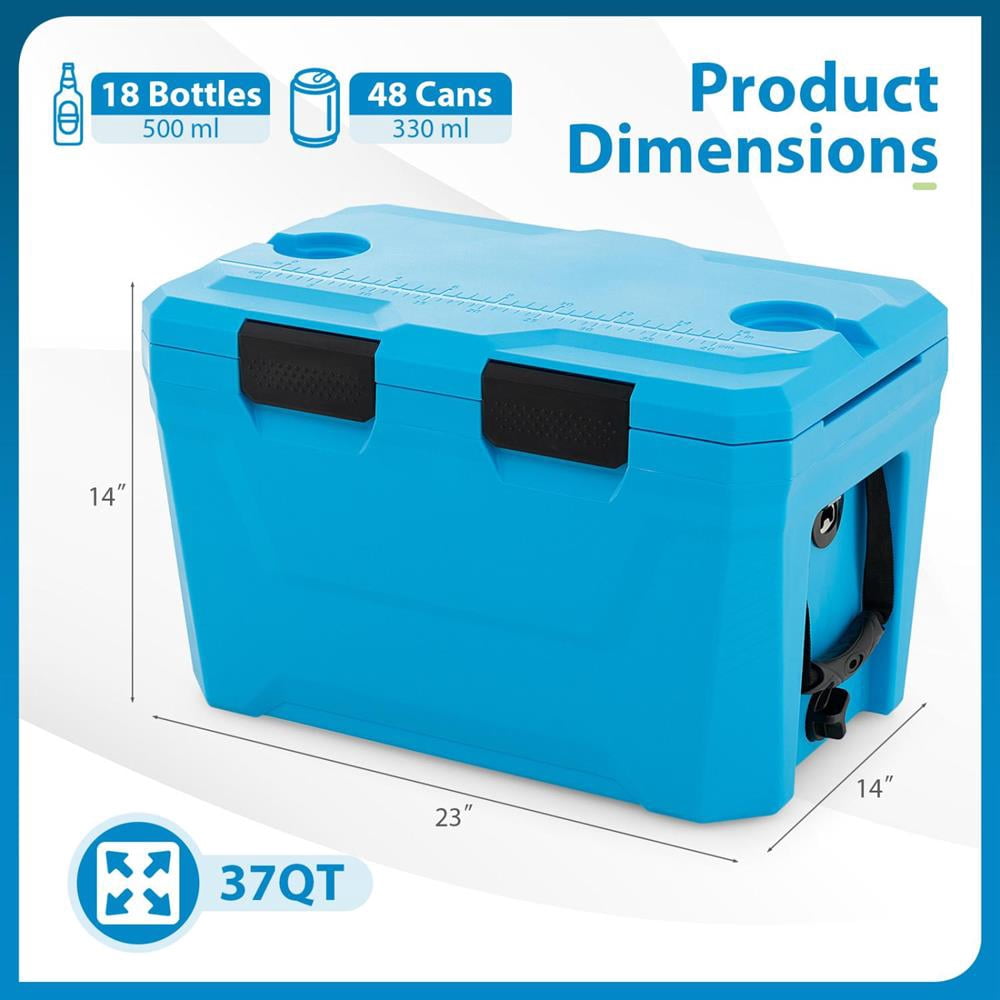Topcobe Insulated Portable Cooler Hard Shell Ice Chest with 2 Cup Holders Bottle Opener and Drain Plug, Portable Water Cooler, Cooler with Wheels-Blue
