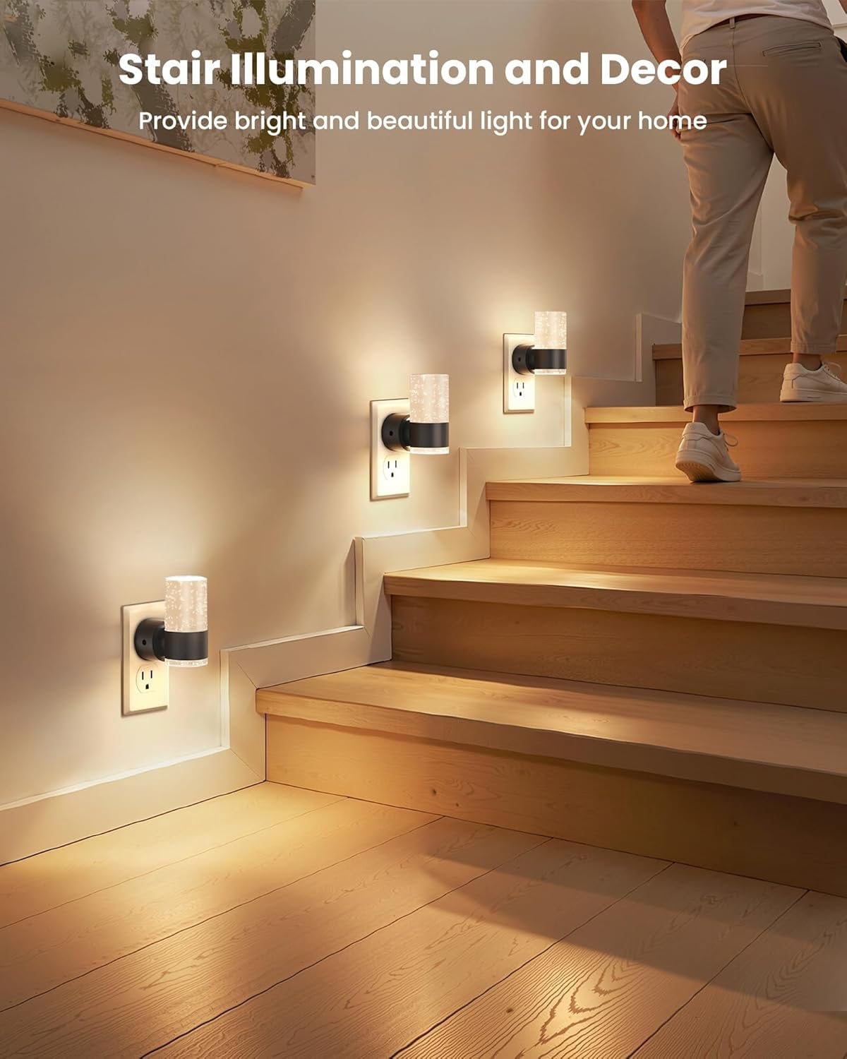 LED Night Lights Plug into Wall, Dimmable Night Light 3 CCT & 5 Brightness Levels,  Bubble Nightlight with Dusk to  Sensor for Hallway, Bathroom, Stair,  Black 4 Pack