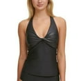 thumbnail image 5 of DKNY Women's Black Stretch REMOVABLE CUPS Twist Front Halter Tankini Swimsuit Top XXL, 5 of 5