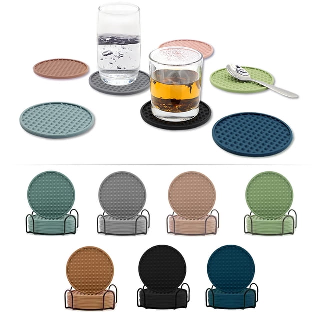 Vaidha 6pc Cup Mat For Drinks, Drink Cup Mat, Cup Mat With Grooved Design, Non-slip Base, Cup Mat For Coffee Table