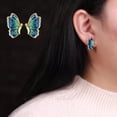 thumbnail image 2 of 18K Gold Plated Butterfly Crystal Stud Earrings, Blue-Green Enamel with Cubic Zirconia, 2 of 2