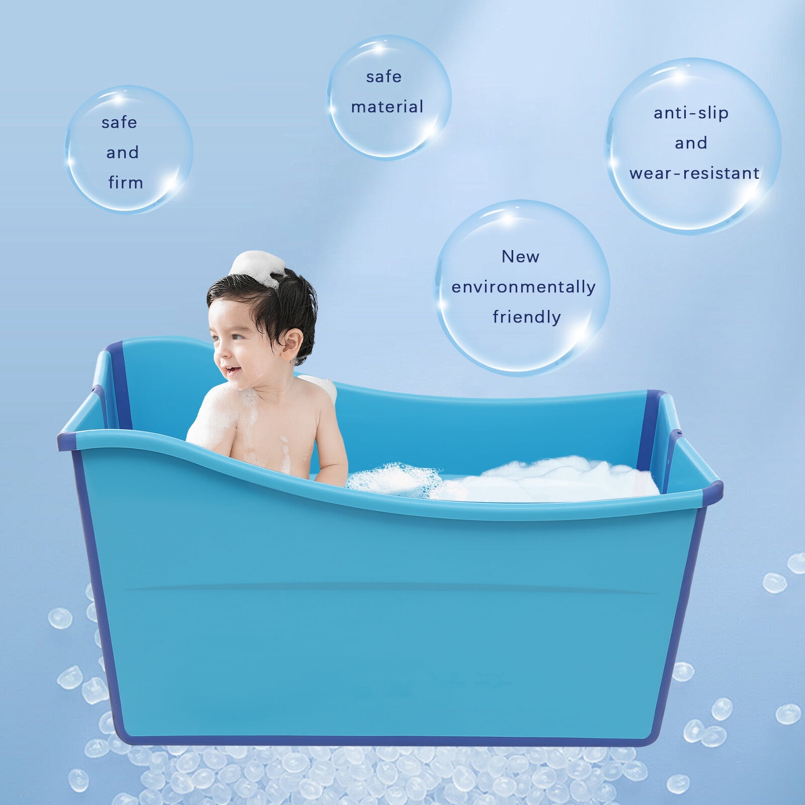 39.63gal Blue Portable Foldable Bathtub, Collapsible Children's Bathtub for Children