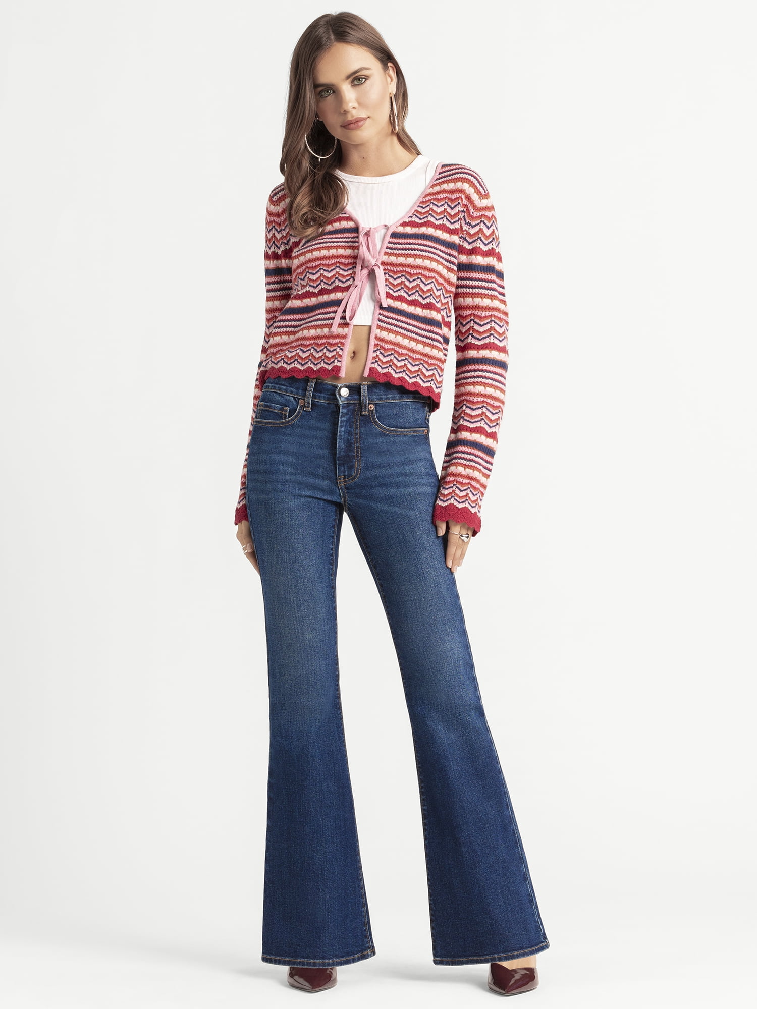 Jessica Simpson Women’s Alani Pointelle Cardigan Sweater, Lightweight, Sizes XS-XL