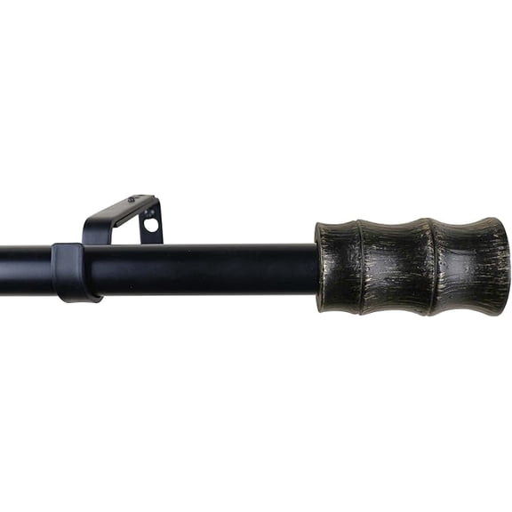 Urbanest Adjustable Single Curtain Rod Set Burnt Gold Bamboo Finials – 1 - Inch Diameter, With Black Rod, 48–84 Inches