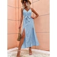 thumbnail image 3 of Summer Floral Print Long Dress Women Sexy Backless Bandage Slit Beach Sundresses Casual Elegant Black V Neck Sleeveless Dress, 3 of 7