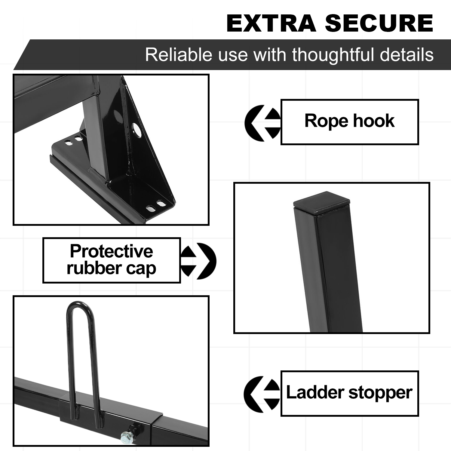 KOJEM Universal Van Ladder Rack, Full-Size Roof Rack Steel Cross Members, Fit for Chevrolet Express Ford E-Series GMC Savana 3 Bars