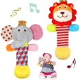 thumbnail image 1 of BR Sonajeros suaves para bebés, elefante y león, paquete de 2 juguetes de sonajero de animales de peluche para bebés de 0 a 6 meses, 1 of 5