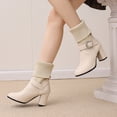 thumbnail image 5 of YLYL Women's Mid-Calf Boots Leather Knitted Heel Closed Pointed Buckle Block Non-Slip Business Party Boots, 5 of 8