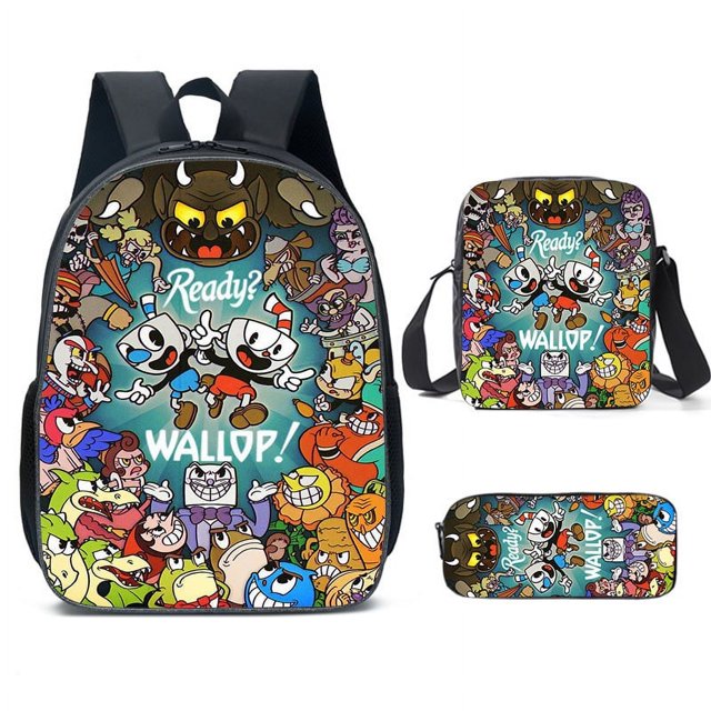 Cuphead Backpack Cuphead Student School Bag Cartoon Backpack Lunch Bag Shoulder Bag Pencil Bag
