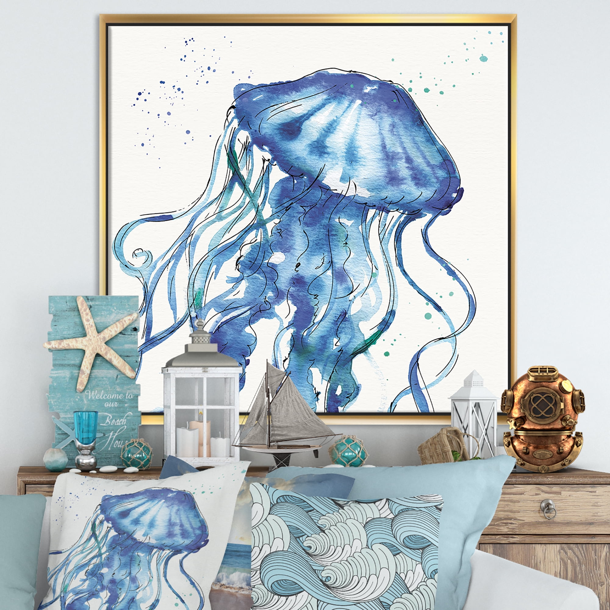 Designart ' Blue Deep Sea X ' Coastal Framed Canvas