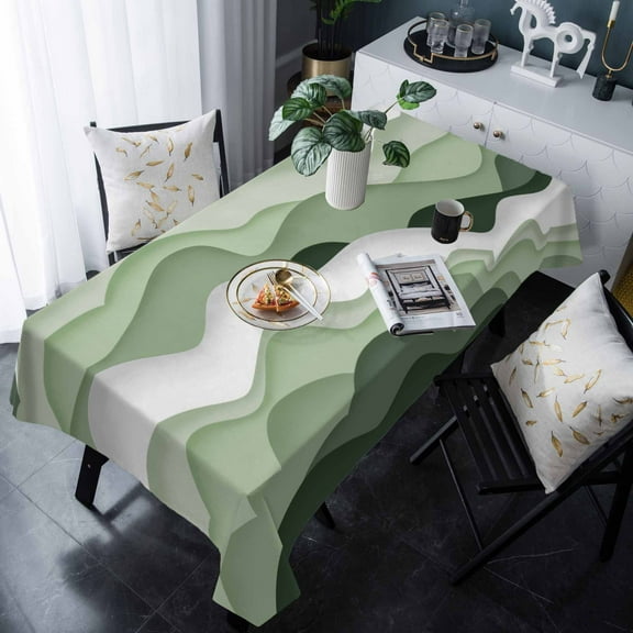 Sage Green Ombre Tablecloth Rectangle Table Cloths 54x108 , Waterproof Tablecloth Outdoor Table Cloth, Modern Moire Geometric Abstract Washable Table Cover for Kitchen Dining Party