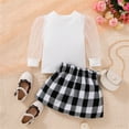 thumbnail image 4 of Coerni Girls Summer Outfits Toddler Baby Girls Tulle Bubble Sleeve Solid Tops Plaid Skirt 2PCS Outfits Set Cute Clothing, 4 of 6